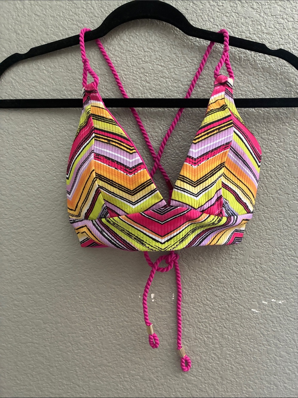 BECCA Multicolor Chevron Triangle Bikini Top - Pink, Yellow, Orange